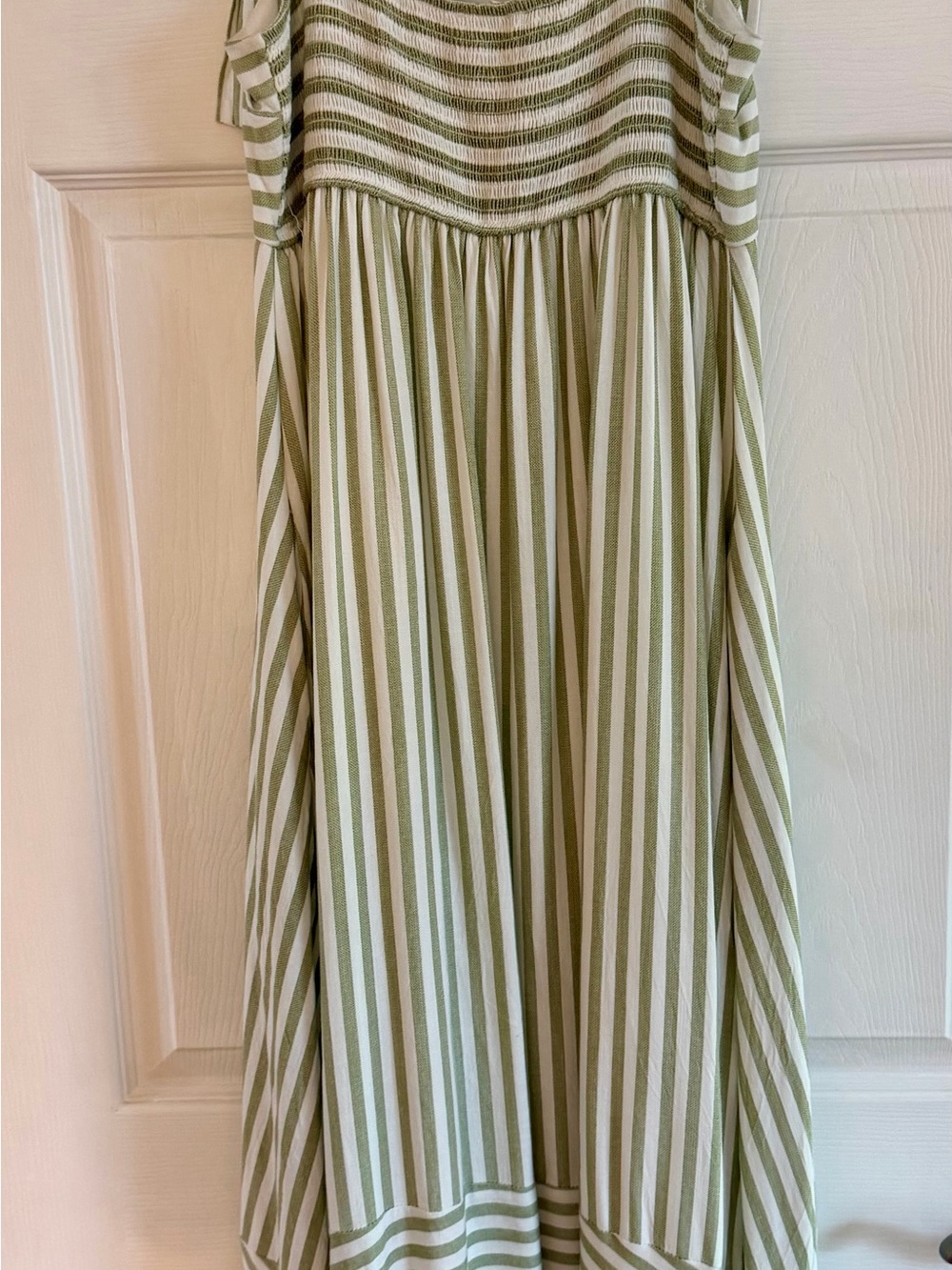 Blu Pepper Olive Green and White Striped Maxi Dress